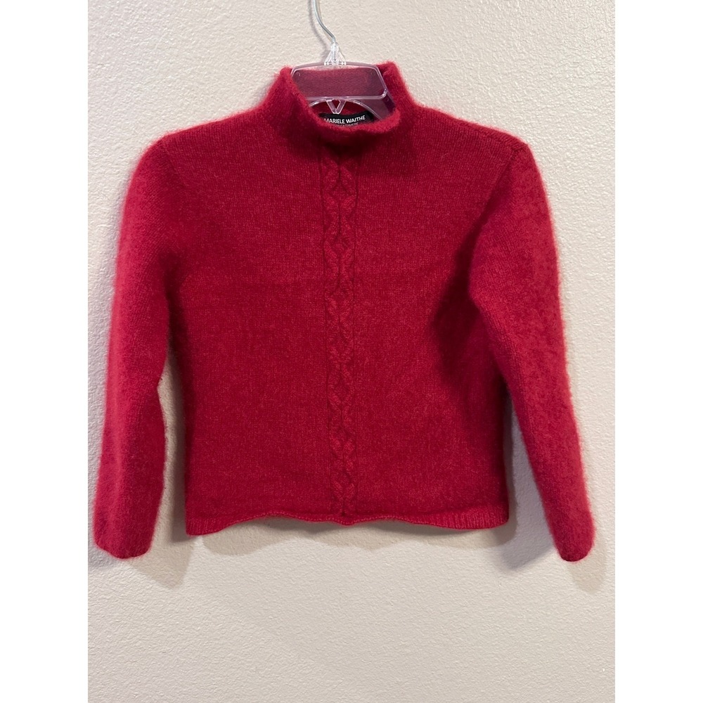 Mariele Waithe 100% Cashmere Red Mock Neck Sweater Cable Knit Soft Warm